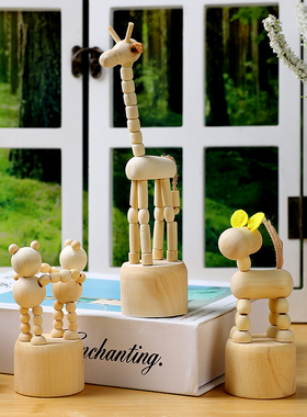 创意可diy涂色木偶动物模型摆件