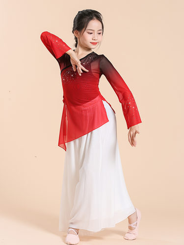 六一儿童古典舞服演出服女童中国舞练功服身韵纱衣飘逸女红色表演 - 图1
