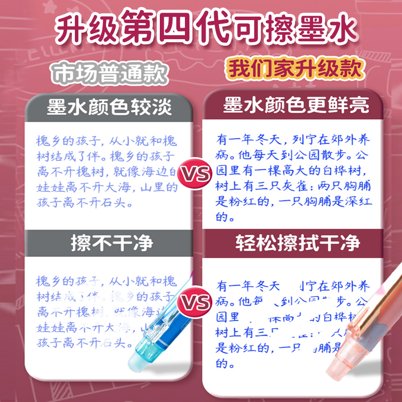 晨光按动式热可擦笔三年级学生专用樱花蓝黑摩易檫磨魔力可爱卡通小学生用0.5黑色晶蓝色-图0