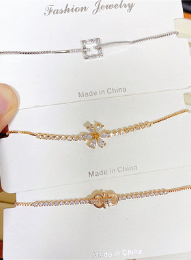 镶锆石抽拉手链真金女龙虾扣手环