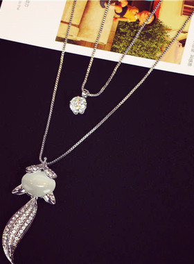 韩版时尚风双层长款猫眼毛衣链