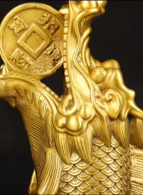 铜龙头鱼摆件铜鳌龙鱼摆件独站鳌头复古家居鱼化龙黄铜金钱龙鱼