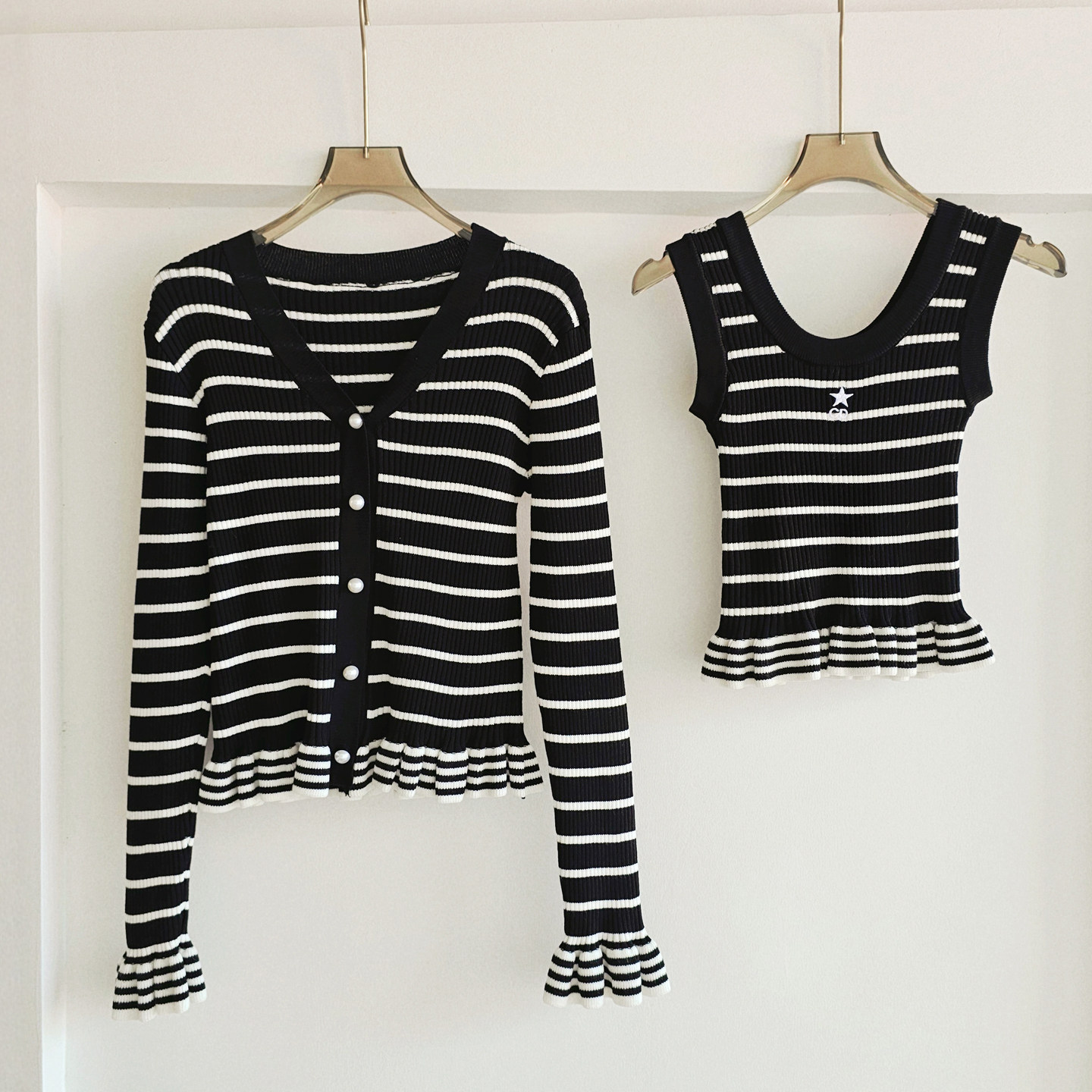 法式千金小香风条纹针织开衫背心两件套女修身显瘦洋气减龄套装秋,淘宝优惠券,粉丝福利购,淘宝优惠卷