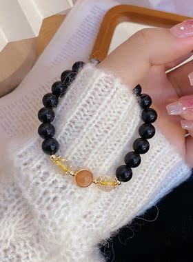 黑曜石水晶手链ins简约