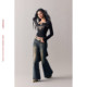 BeerBro Retro Sound, versatile and not picky hot girl Retro Washed Slim Fit Flared Jeans