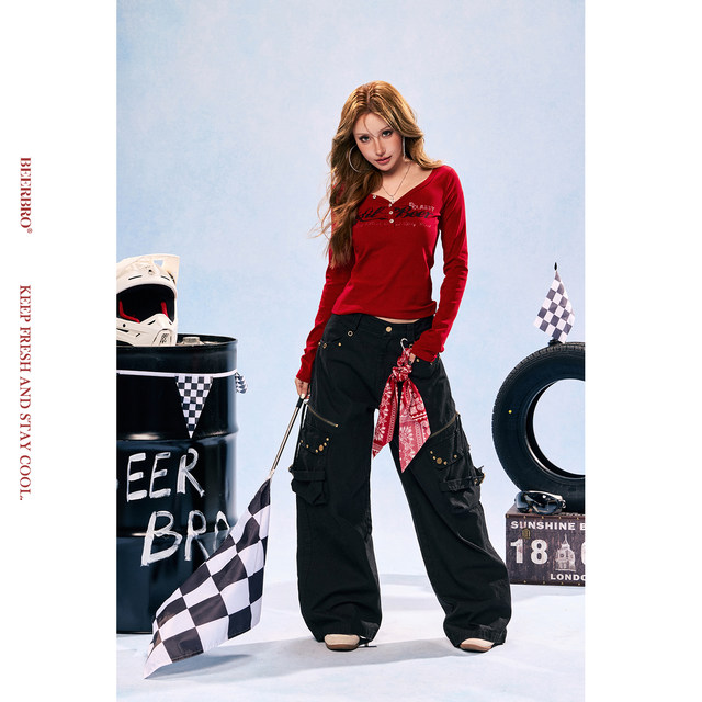 BeerBro celebrity style 100% cotton twill street hottie loose casual overalls with hanging accessories