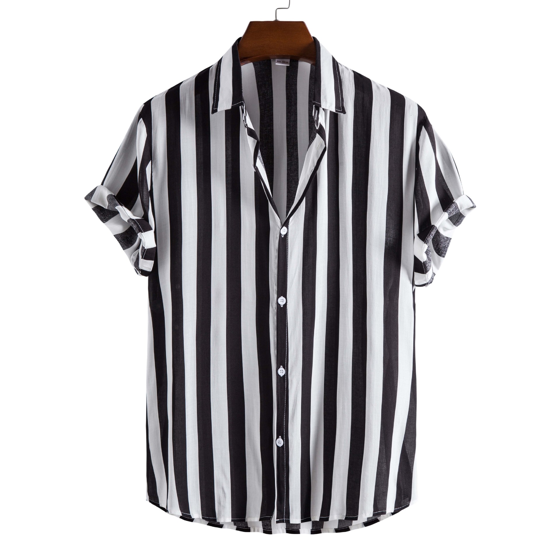 New men casual short-sleeved printed striped shirt 条纹衬衫 - 图1