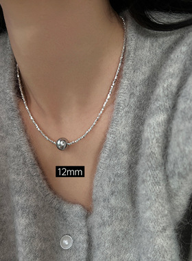 S925纯银施家同款珍珠闪耀碎银子项链法式清新锁骨链复古毛衣链女