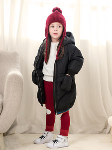 英氏女童羽绒服冬季厚款羽绒大衣外套长款拉链连帽手套1810A8255