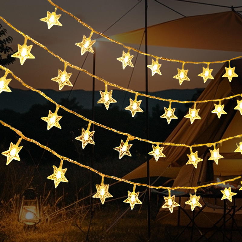led星星灯串电池款户外露营太阳能装饰灯房间装饰小彩灯圣诞节灯 - 图0