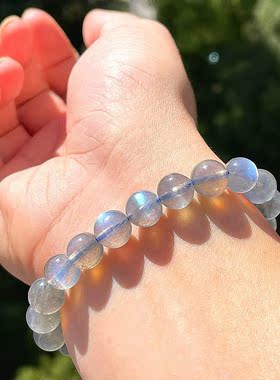 天然灰月光手串彩光高蓝拉长石水晶单圈多圈无优化闺蜜礼一物一图