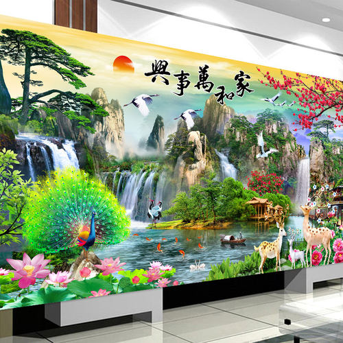 钻石画满钻新款家和万事兴客厅风景点贴钻十字绣5D粘砖石画2026年 - 图1