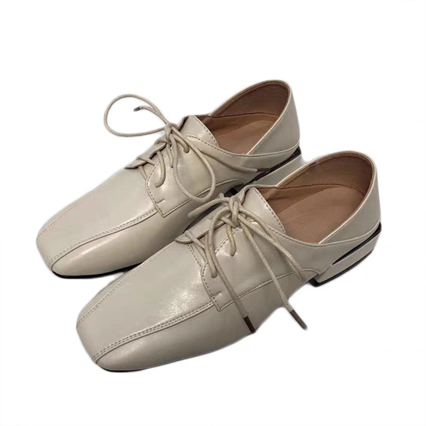 英伦风小皮鞋女2025年春秋新款复古百搭粗跟深口方头真皮系带单鞋,淘宝优惠券,粉丝福利购,淘宝优惠卷