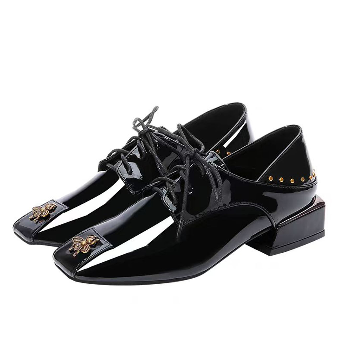 欧美2025新款粗跟深口单鞋女方头平底英伦小皮鞋系带漆皮穆勒鞋子,淘宝优惠券,粉丝福利购,淘宝优惠卷