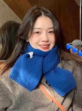美爆了~红色针织围巾女秋冬百搭保暖窄款小围脖情侣款时尚搭配