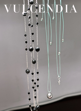 天然石小众超长项链轻奢叠戴高级感黑色系串珠长款2025新款链条银