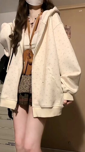 碎花连帽卫衣女春秋oversize薄款外套港味chic宽松慵懒开衫上衣 - 图3