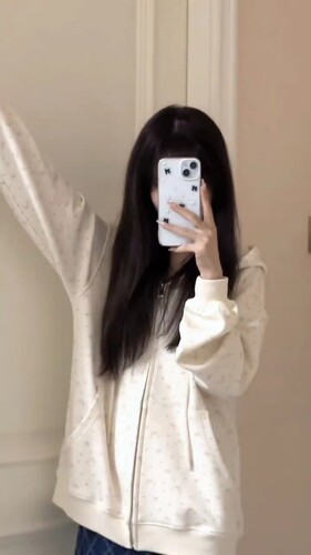 碎花连帽卫衣女春秋oversize薄款外套港味复古chic慵懒开衫上衣 - 图2