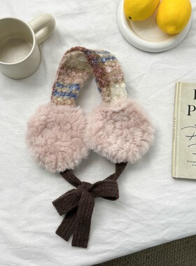 可爱毛绒耳罩女冬季保暖骑行防风耳套羊羔绒护耳系带耳包耳捂子