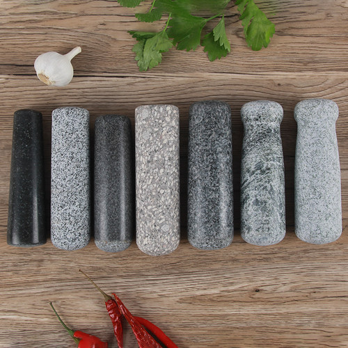 石头蒜锤子捣蒜器石臼石锤研磨棒捣碎棒臼窝青石蒜臼子把手捣药杵 - 图0