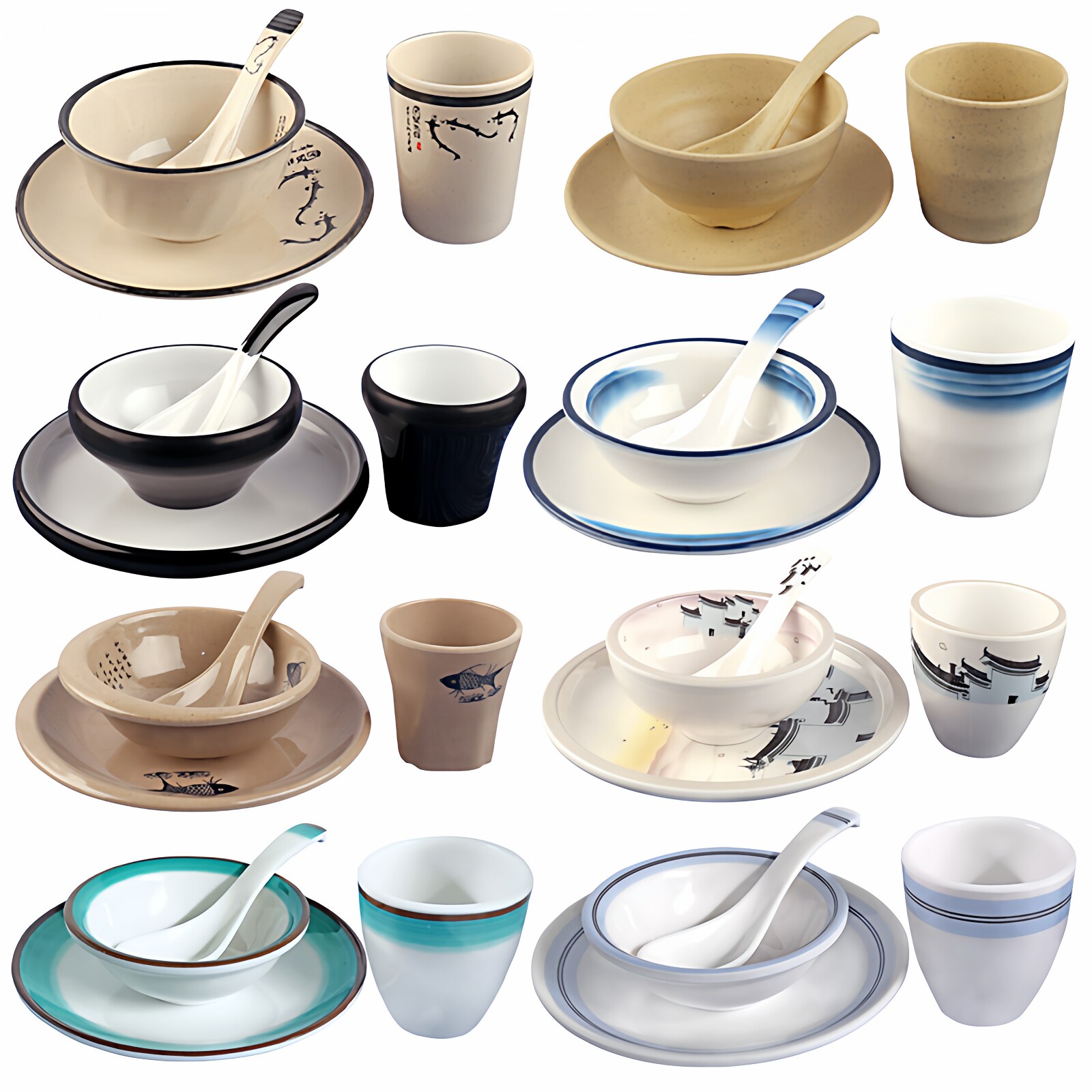 密胺创意火锅店专用摆台四件套餐具商用仿瓷餐厅饭店碗碟勺杯套装