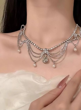 【千金归来】法式超闪水滴仿珍珠项链轻奢晚宴精致小众高级锁骨链
