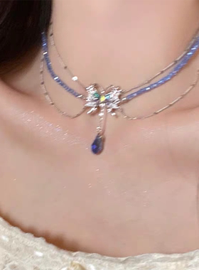 微镶天空蓝色蝴蝶水滴项链女轻奢高级感小众设计感优雅气质锁骨链