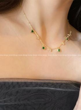 锆石吊坠简约气质锁骨链森系百搭祖母绿色仙女网红项链颈链