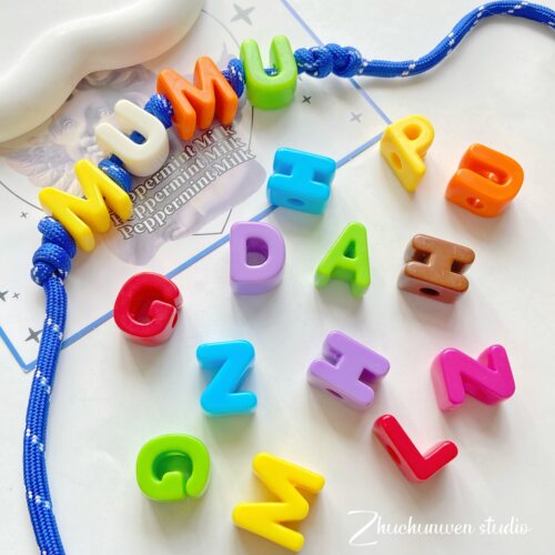 字母珠大孔字母彩色配件串珠材料饰品配件手工挂绳伞绳挂件配饰珠 - 图2