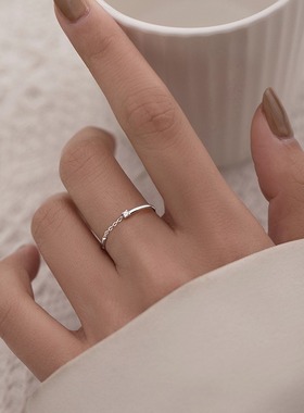 925镀银链条戒指单钻食指戒小众设计指环冷淡风尾戒女ins
