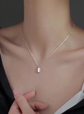 925镀银小方砖项链小众2024新爆款轻奢锁骨链女高级颈链