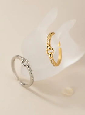 闪钻圆形戒指女925纯银小众感开口可调节食指戒轻奢简约圆圈指环