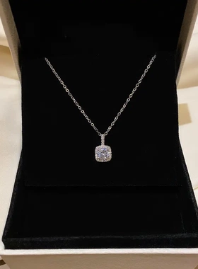 韩国新款精致微镶小方锆钛钢项链简约百搭气质网红同款银色锁骨链