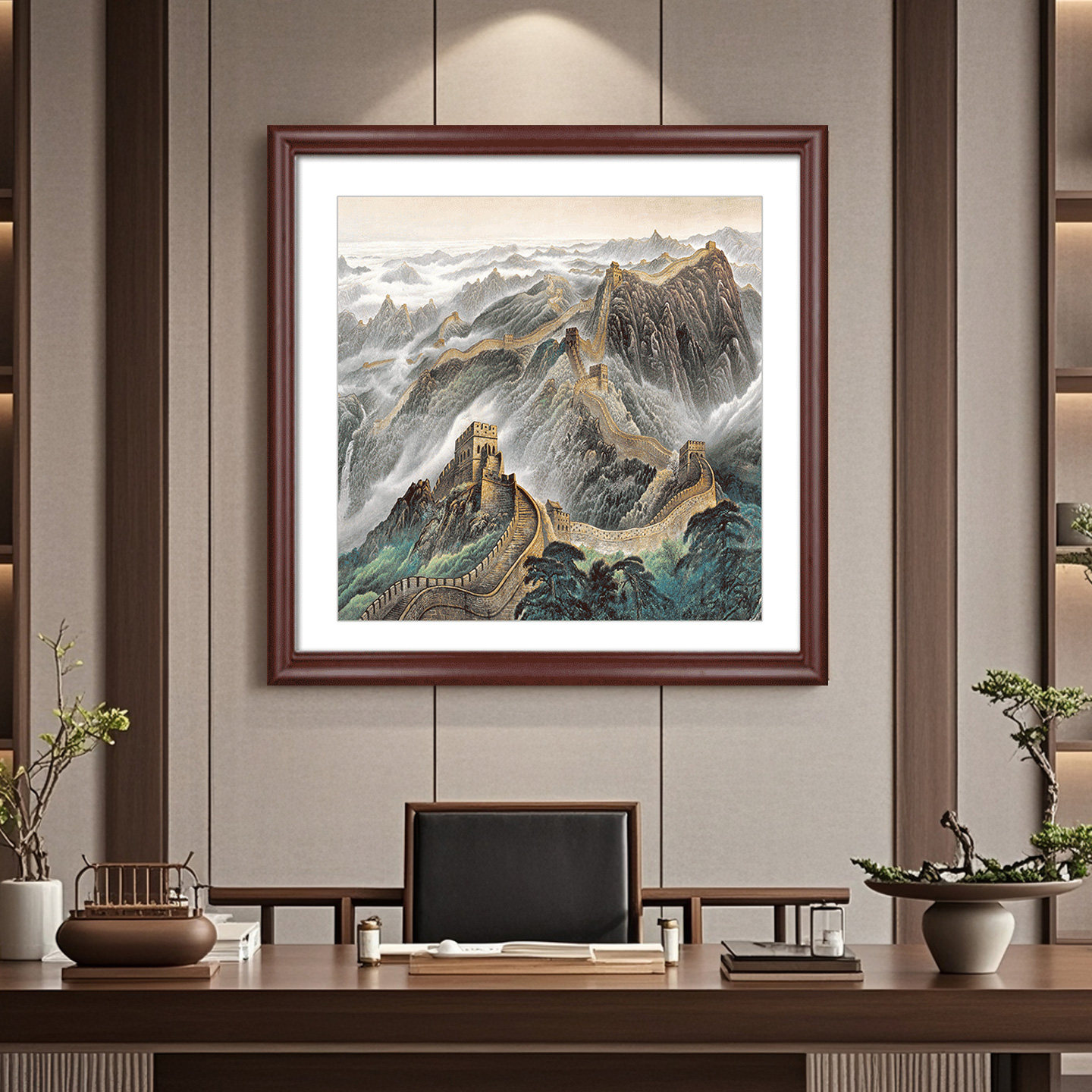 山水装饰画泰山日出壁画办公室字画客厅背景墙挂画玄关风景靠山图