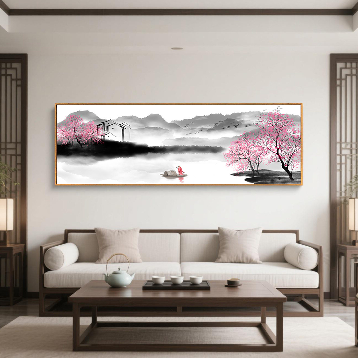 客厅沙发背景墙电视墙壁画新中式挂画山水画茶室禅意办公室装饰画 - 图0