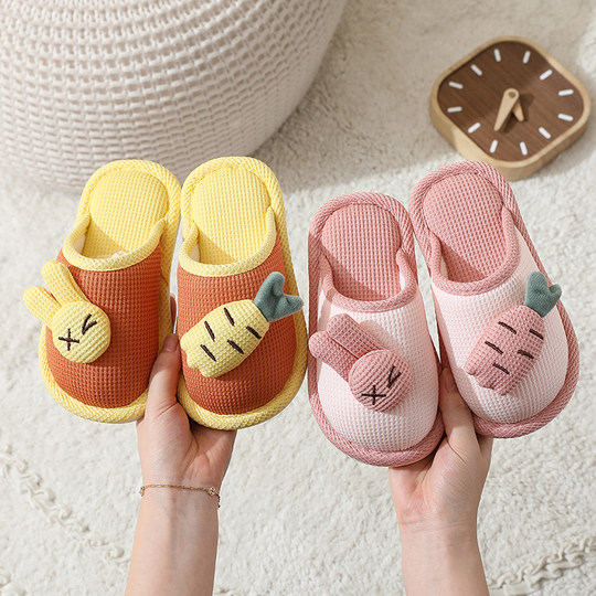 Children's linen slippers cartoon cute autumn and winter