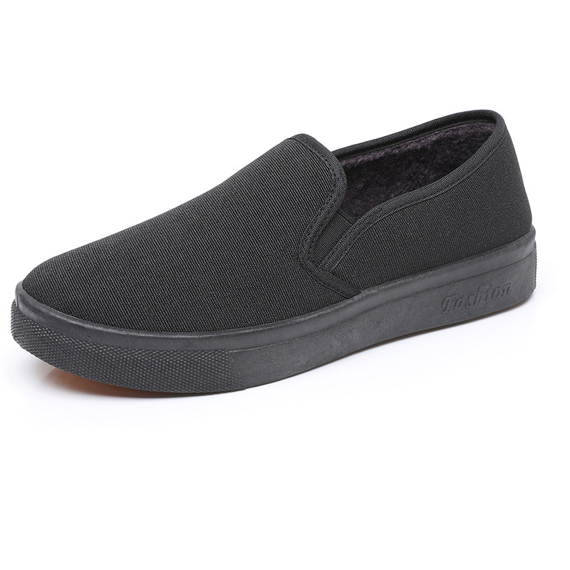 上班通勤款套脚全黑休闲鞋透气加绒加厚懒人耐磨软底一脚蹬帆布鞋,淘宝优惠券,粉丝福利购,淘宝优惠卷