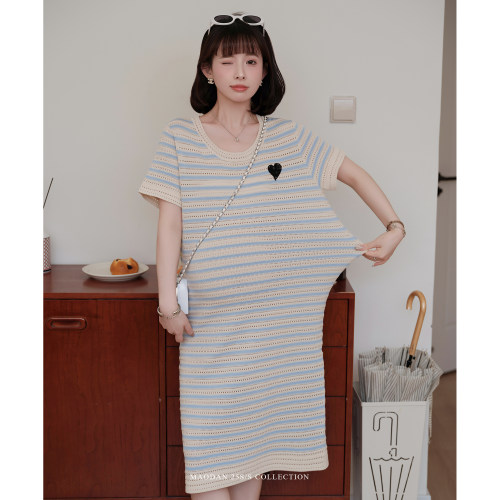 猫单【格岛2.0】娜娜的孕期穿搭孕妇连衣裙夏款宽松洋气条纹裙子 - 图1
