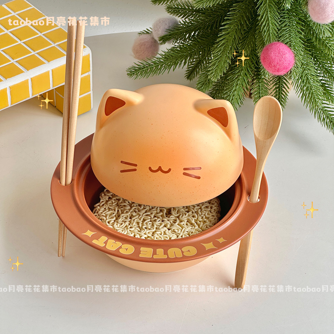 可爱烤面包小猫泡面碗陶瓷带盖高颜值大容量面碗家用宿舍生日礼物