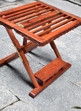 缅甸花梨凳子红木家具大果紫檀小方凳折叠凳新黑酸枝折叠椅