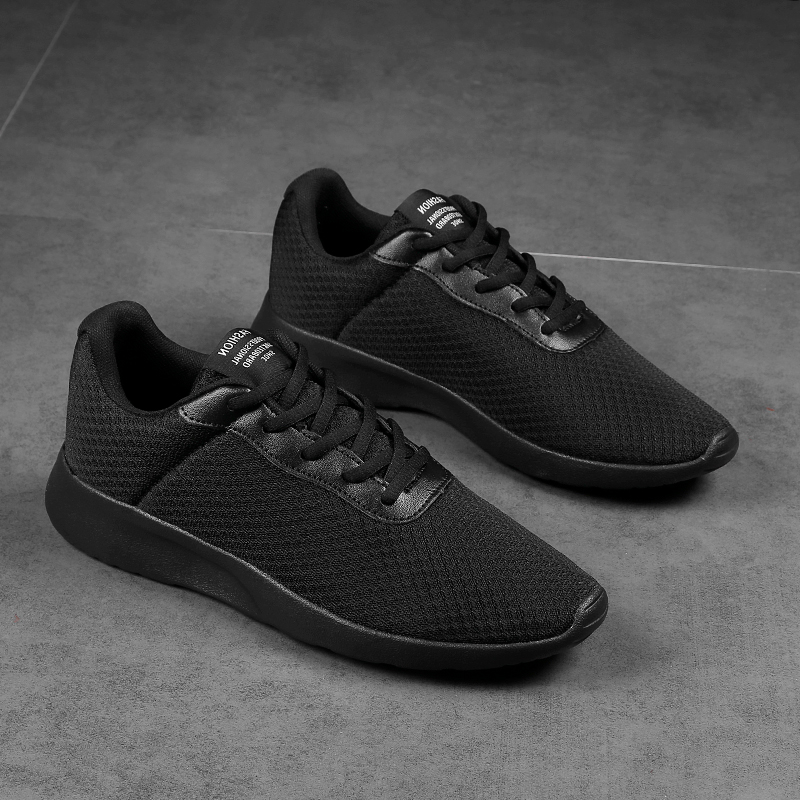 秋季特大码纯黑底运动鞋45透气46网面47跑步鞋48加大号全黑色男鞋 - 图2