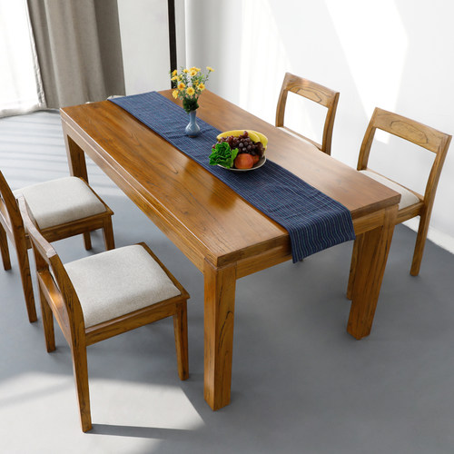 老榆木全实木餐桌现代简约家用饭桌新中式餐厅经济型长方原木桌子 - 图0