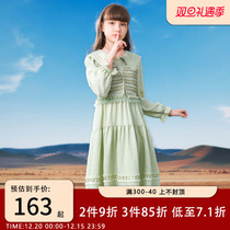 Girl Lian Dress 2023 Early Autumn New Green Dopamine Two Sets Great Boy Dress Fall Net Red Princess Dress