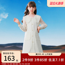Girls autumn dress with dress 2023 new CUHK Tong Early autumn long sleeves Small fragrant wind Scout baby dress White Ocean Princess skirt