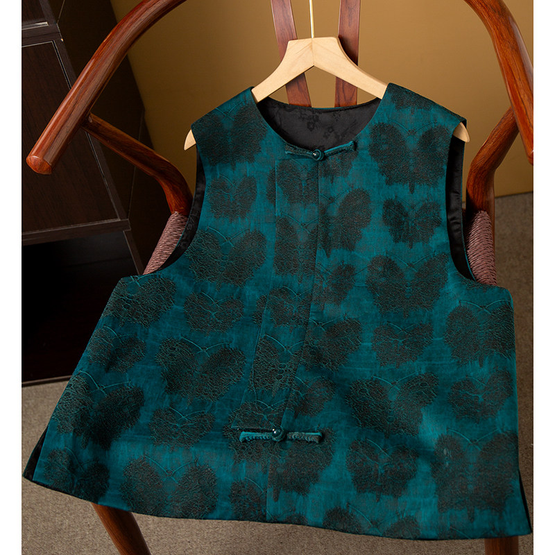 亏清 100%桑蚕丝油丝香云纱蝴蝶马甲女外穿圆领无袖开衫上衣早春,淘宝优惠券,粉丝福利购,淘宝优惠卷