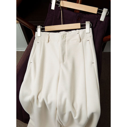 丝艺 高品质含桑蚕丝/山羊绒气质垂感阔腿裤毛呢女裤直筒裤休闲裤