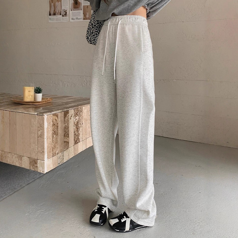 LU系风格！巨好穿显瘦松紧臀线液氨棉休闲直筒卫裤女秋季长裤 - 图1