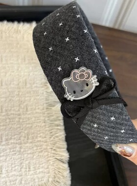 爱美饰品家新款甜美少女心粉色猫咪发夹侧边夹发圈灰色波点KT发箍