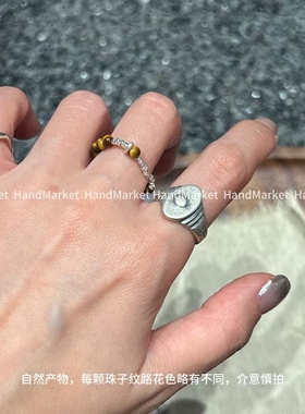 925银戒指 JIUJIU【弹力棕色银光戒指】百搭手工款时尚小众潮流女