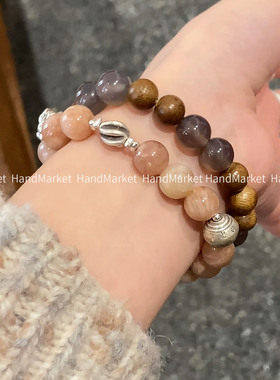 925银 JIUJIU【橘粉】手工气质百搭少女复古小众手作太阳石手串